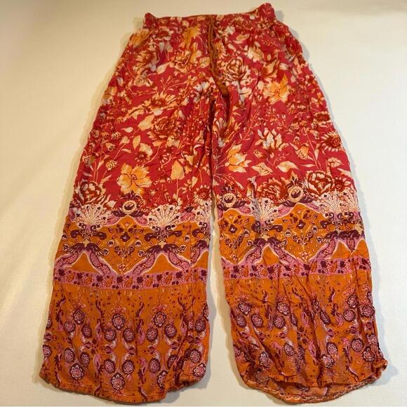 By Anthropologie Size M Pink Hawaiian Floral Boho Wide Leg Lightweight Pants - Picture 2 of 10